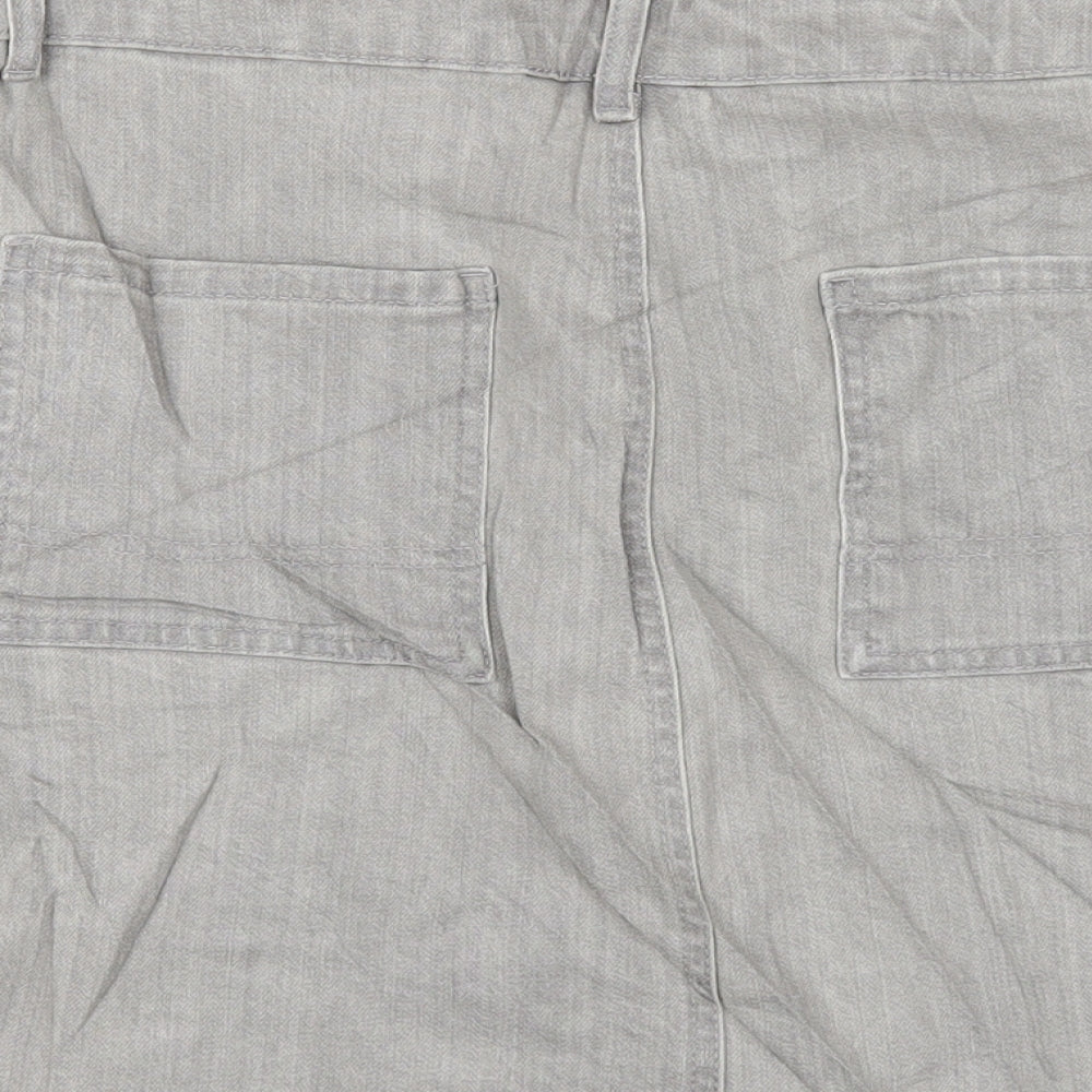 Marks & Spencer Womens Grey Cotton A-Line Skirt Size 10 Zip