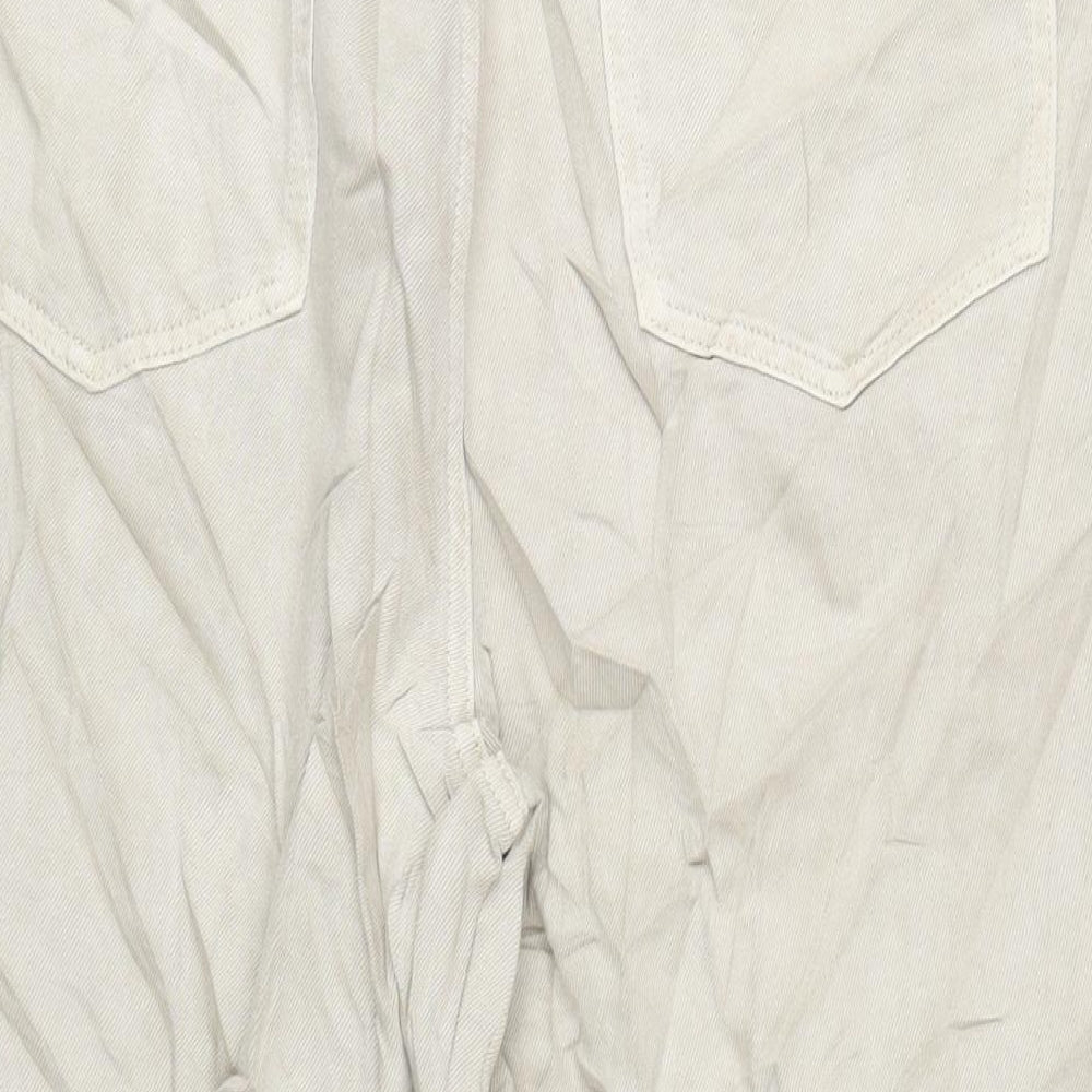 Marks & Spencer Womens Beige Cotton Wide-Leg Jeans Size 22 L26 in Regular Zip