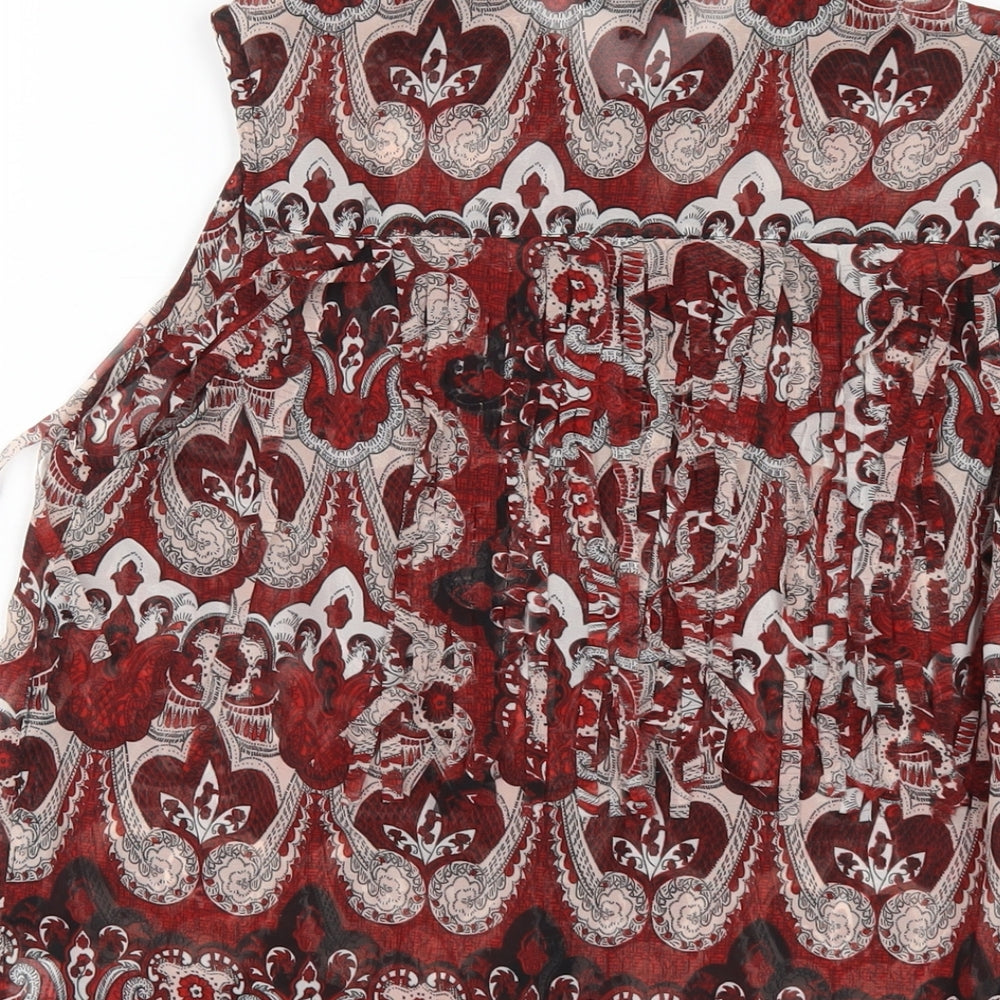 River Island Womens Red Geometric Polyester Basic Button-Up Size 10 Collared