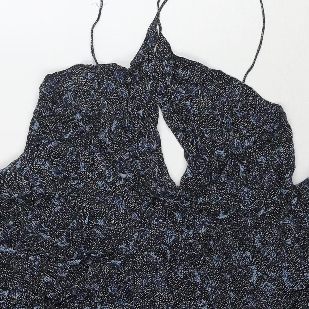 Zara Womens Blue Geometric Viscose Tank Dress Size L Round Neck Pullover