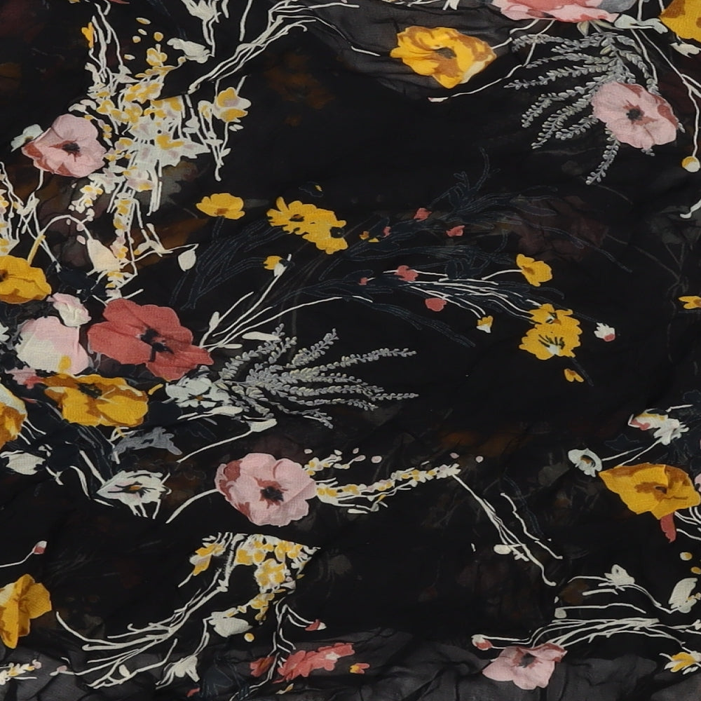 Marks & Spencer Womens Black Floral Viscose Basic Blouse Size 16 Round Neck - Cold Shoulder