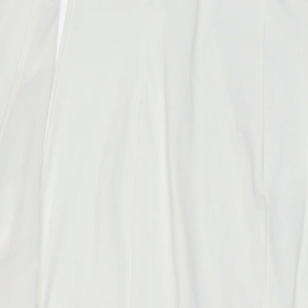 KON KON Womens White Polyester A-Line Size M Round Neck Button