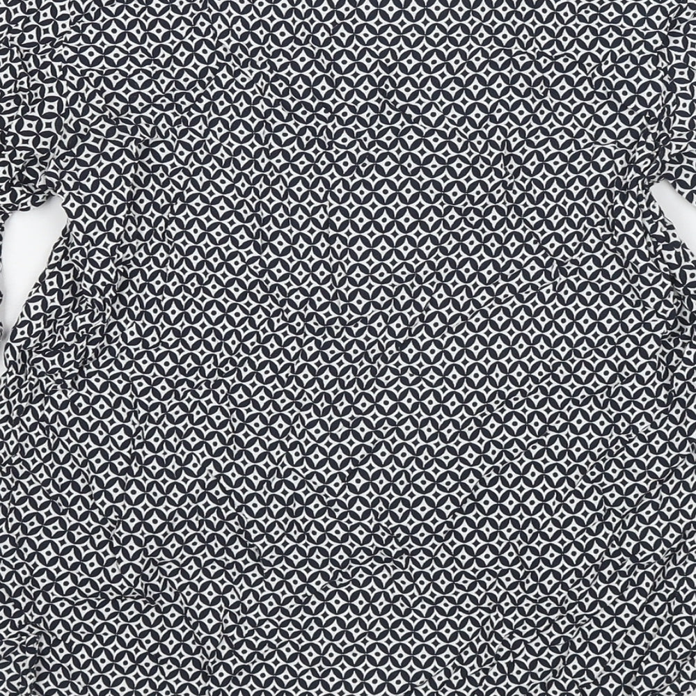 Zara Womens Black Geometric Viscose Basic Blouse Size L Boat Neck