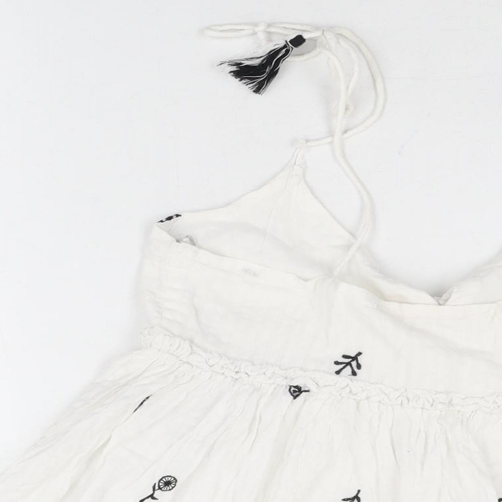 Zara Womens White Floral Polyester Basic T-Shirt Size S V-Neck