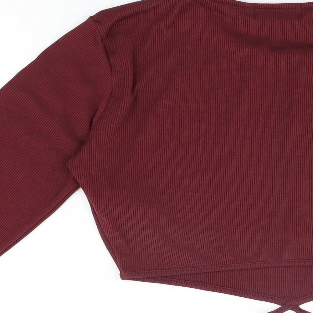 New Look Womens Red Polyester Cropped T-Shirt Size 14 Round Neck