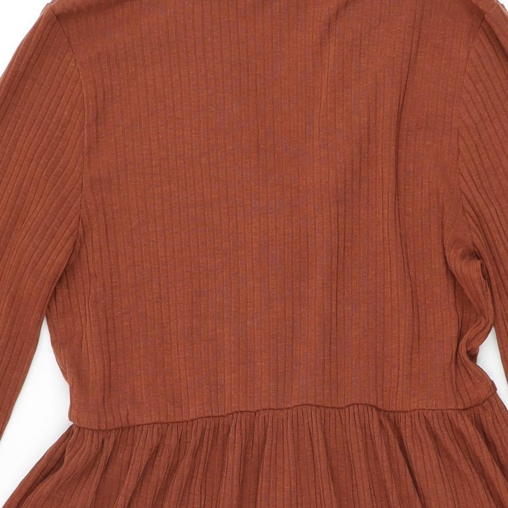 New Look Womens Brown Polyester Shift Size 12 V-Neck Pullover