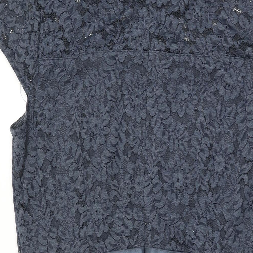 Miusol Womens Blue Floral Polyester A-Line Size 2XL Round Neck Zip
