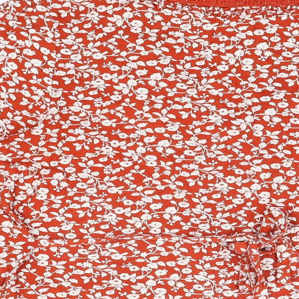 Rocha John Rocha Womens Red Floral Viscose Basic T-Shirt Size 20 V-Neck