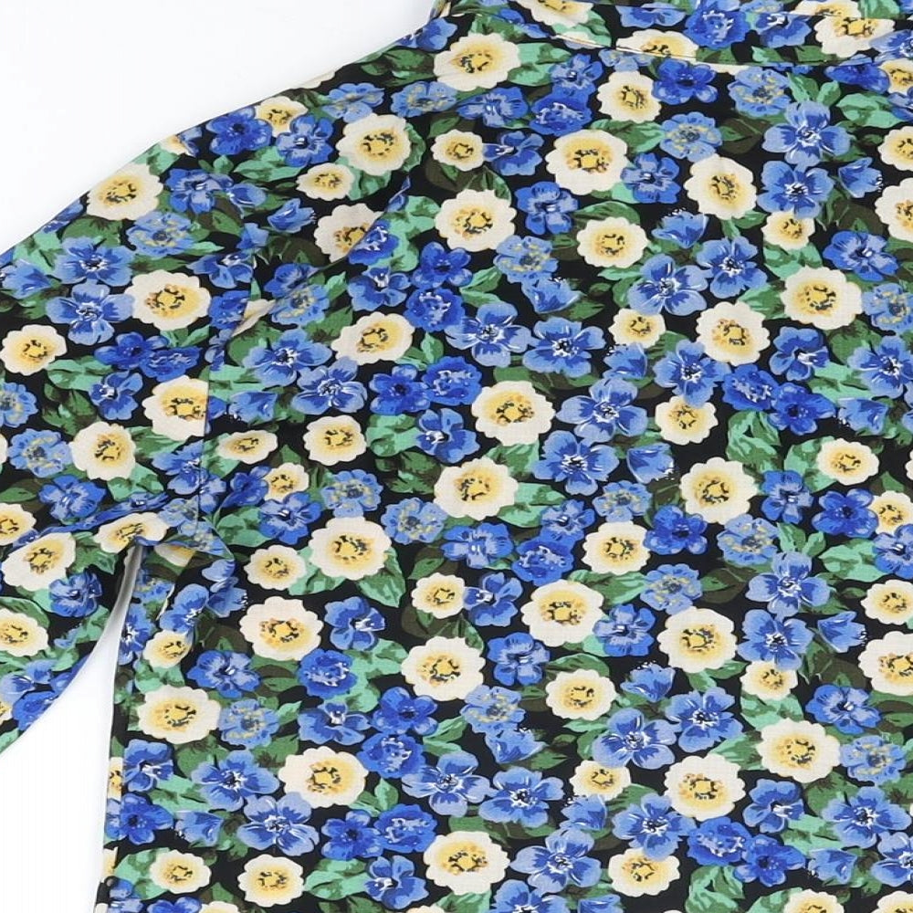 Michelle Keegan Womens Black Floral Polyester Basic Button-Up Size 8 Collared