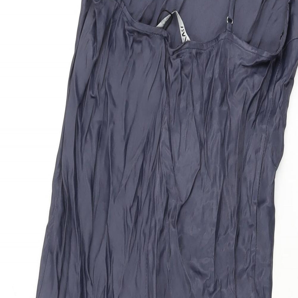 Zara Womens Blue Polyester Slip Dress Size L V-Neck Zip