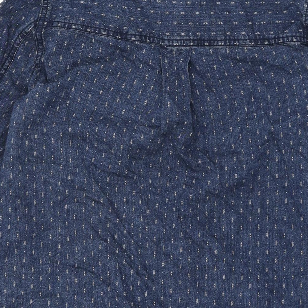 Mango Womens Blue Geometric Cotton Shift Size S Collared Snap