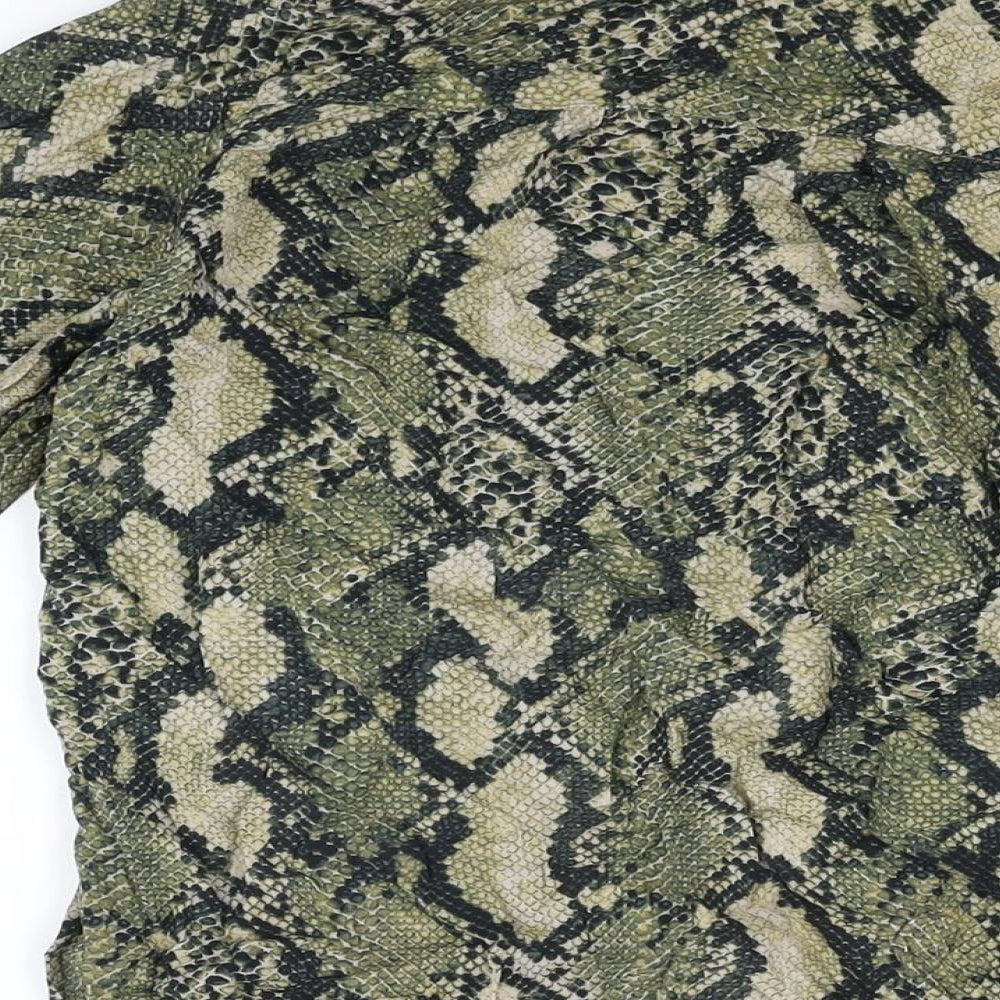H&M Womens Green Animal Print Viscose Basic T-Shirt Size 6 V-Neck