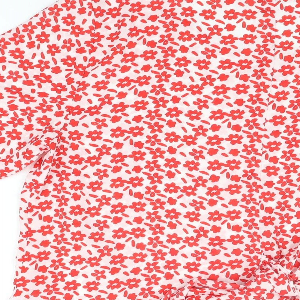 Kaleidoscope Womens White Floral Polyester Basic Blouse Size 12 Round Neck