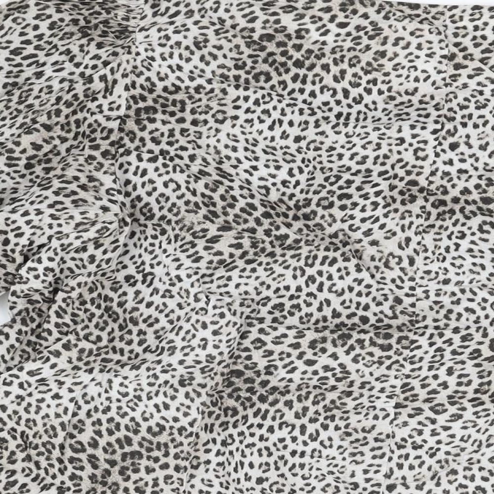 Mango Womens Beige Animal Print Polyester Basic Button-Up Size M Round Neck