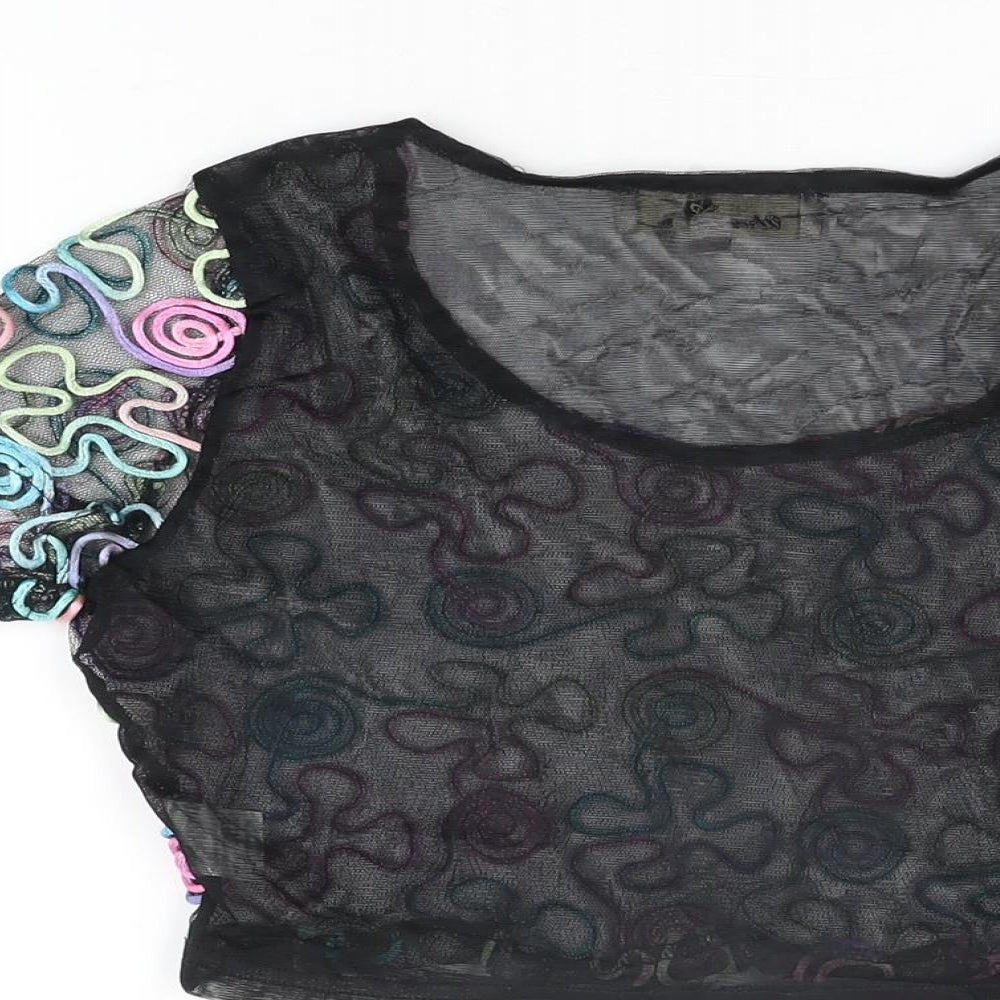 Urmoda Womens Black Geometric Polyester Cropped T-Shirt Size L Round Neck