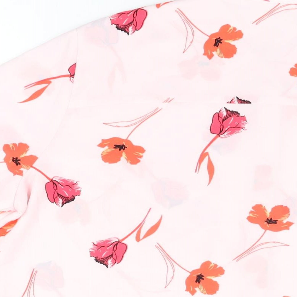 Marks & Spencer Womens Pink Floral Polyester Basic Button-Up Size 16 Round Neck