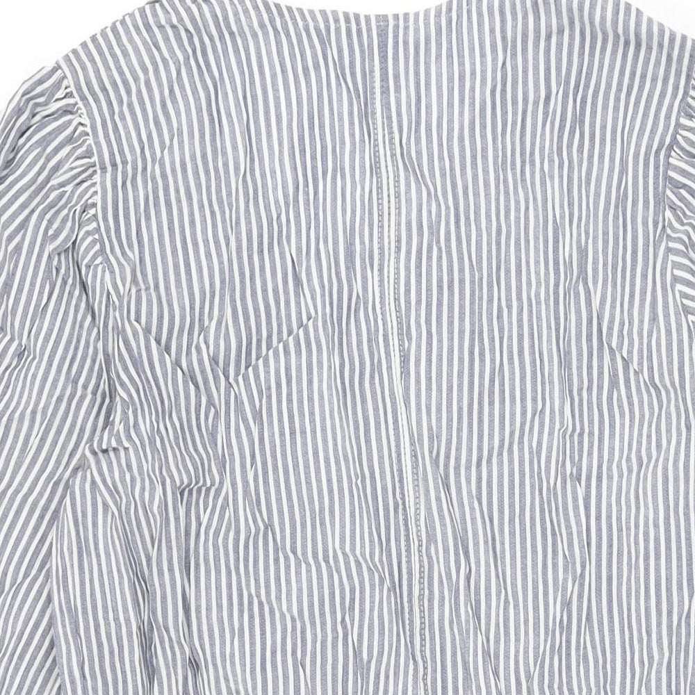 H&M Womens Blue Striped Cotton Shift Size S V-Neck Pullover
