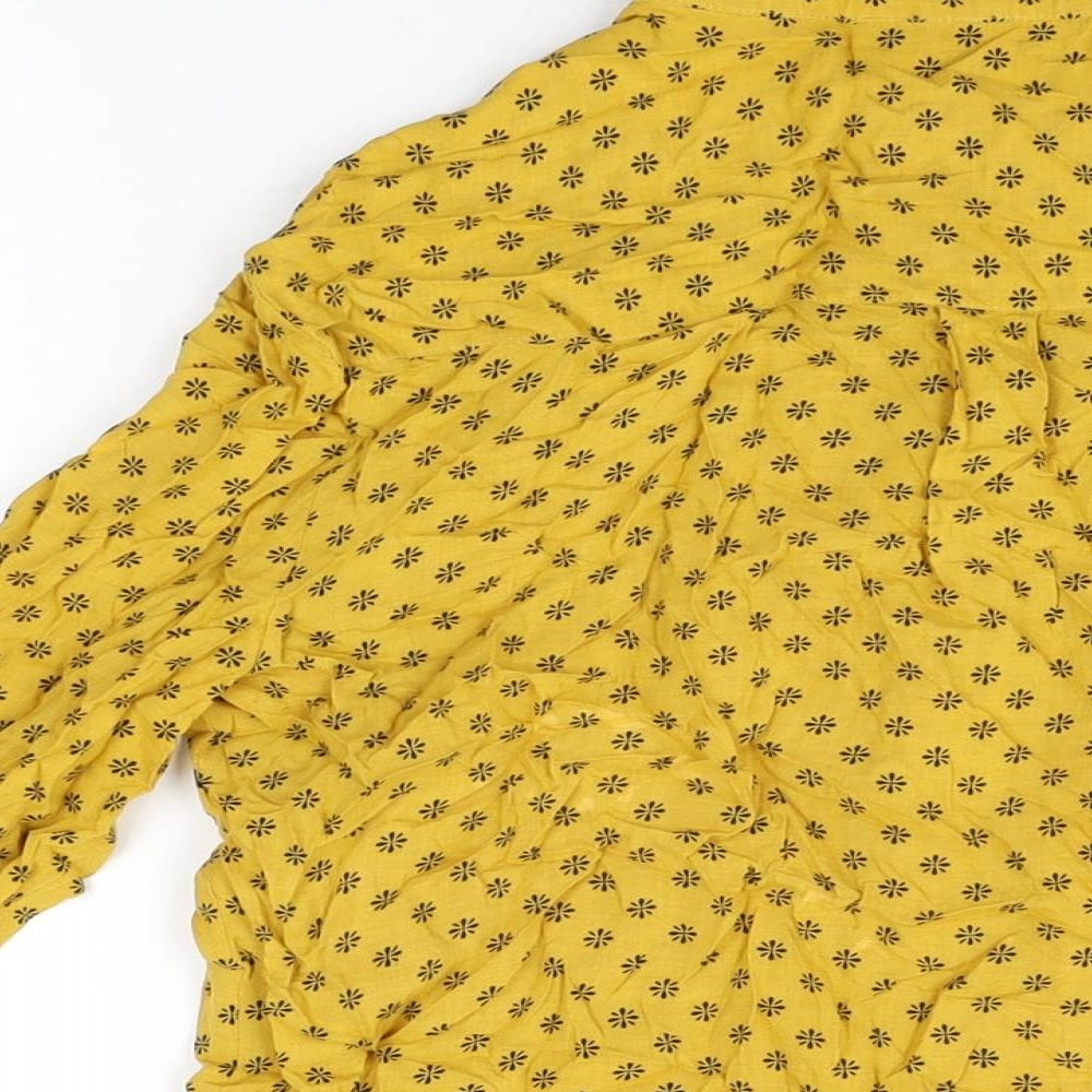 NEXT Womens Yellow Geometric Modal Basic Button-Up Size 12 Collared