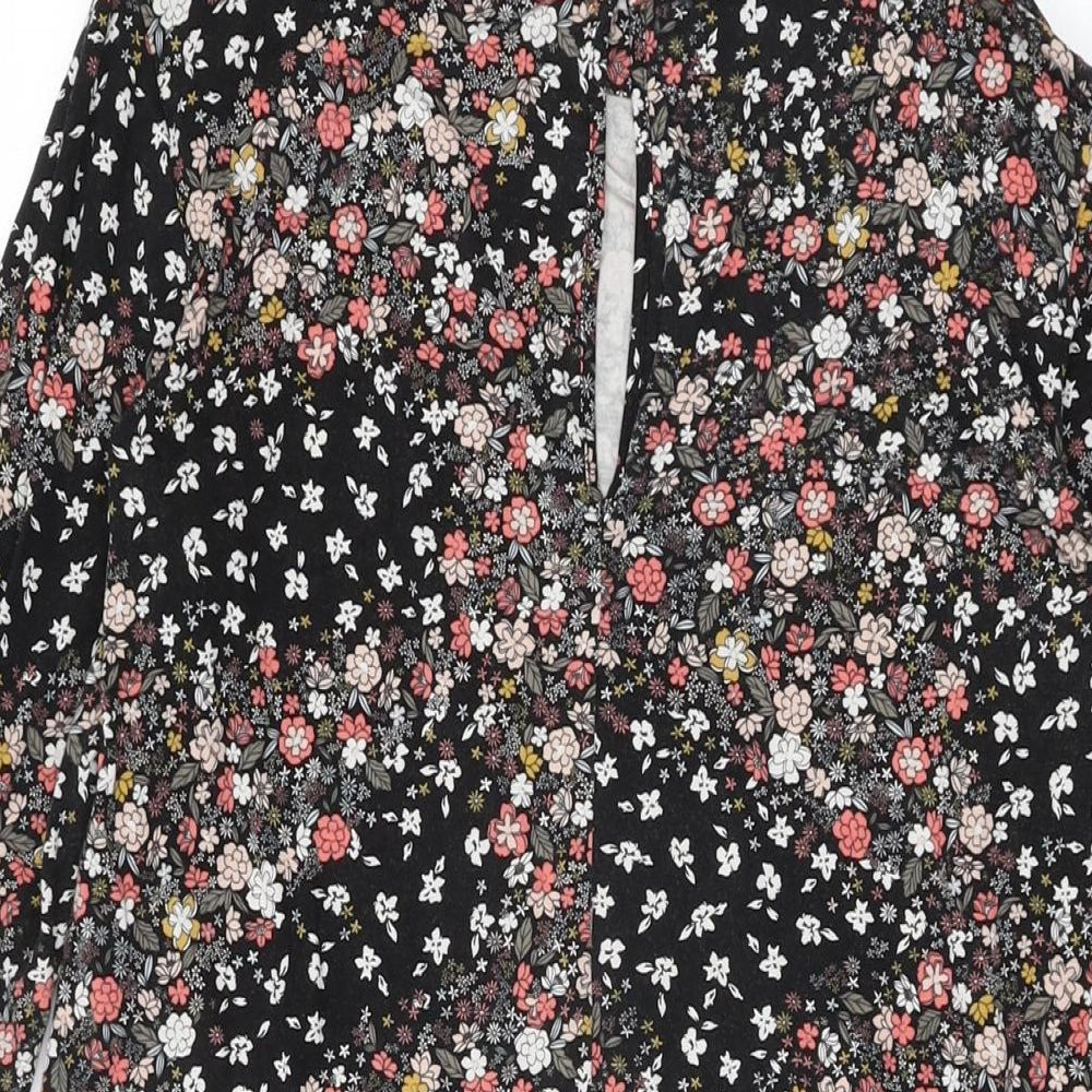 Marks & Spencer Womens Black Floral Viscose Shift Size 12 Round Neck Button