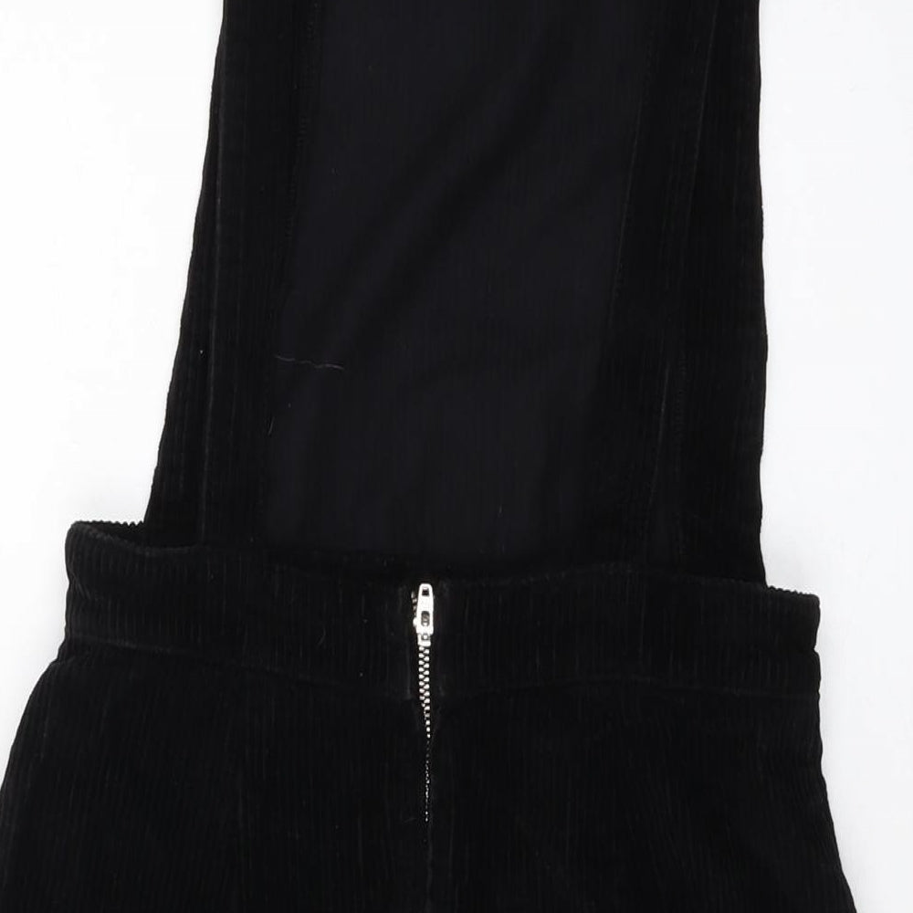 Topshop Womens Beige Cotton Pinafore/Dungaree Dress Size 8 Square Neck Zip