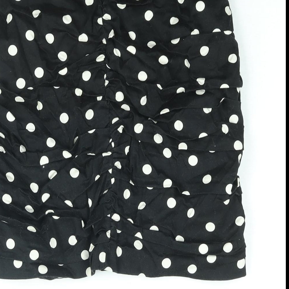 Stradivarius Womens Black Polka Dot Polyester Mini Skirt Size S Zip - Rouched