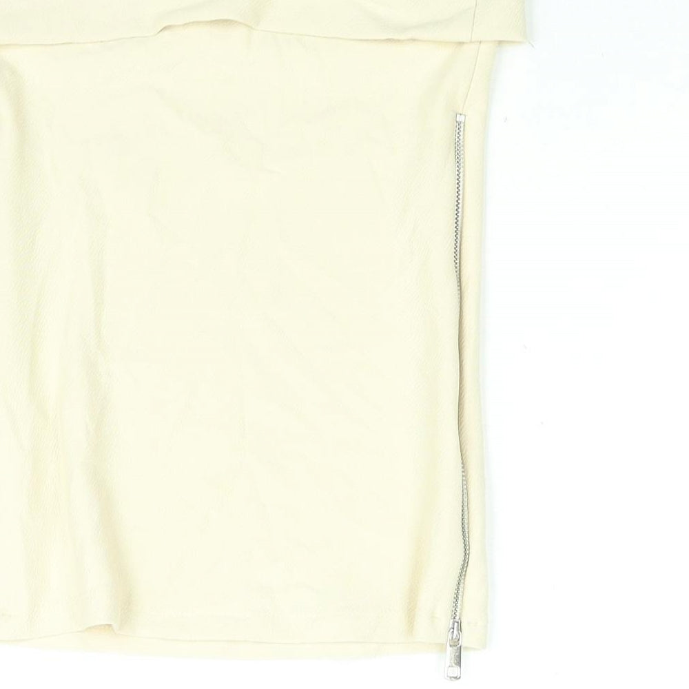 Zara Womens Beige Polyester Basic Blouse Size S Square Neck
