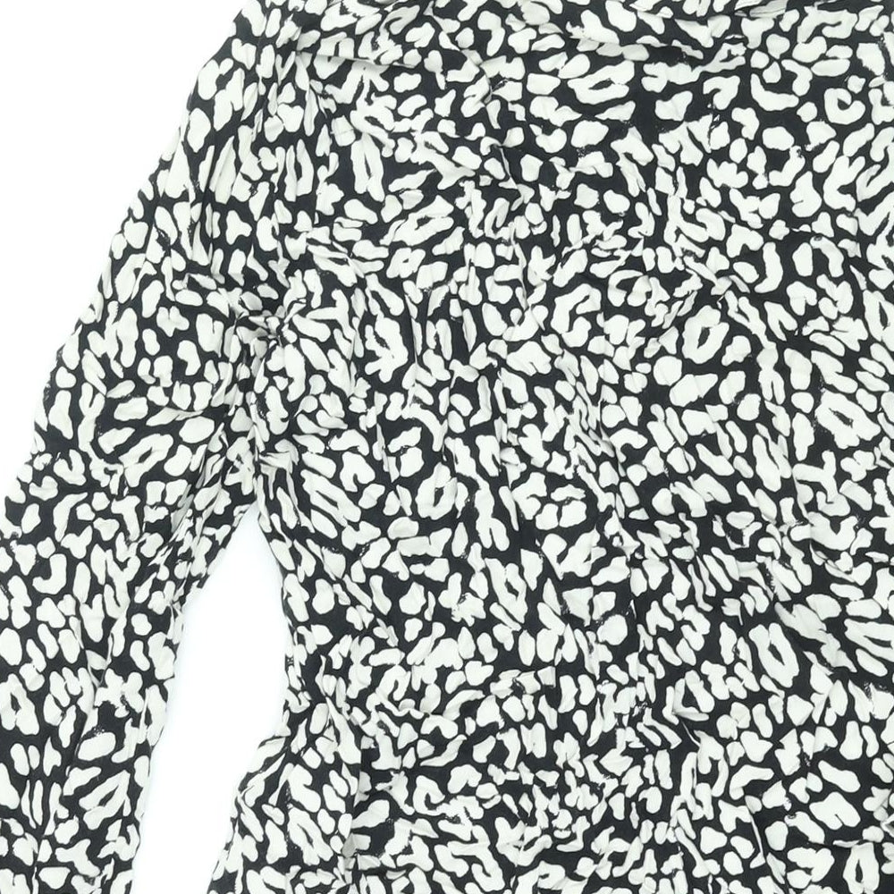 Marks & Spencer Womens Black Animal Print Viscose Basic Button-Up Size 8 Collared - Leopard Print