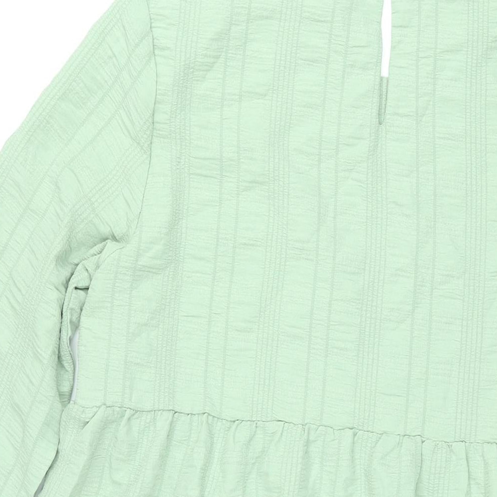 QED London Womens Green Polyester Shift Size M Round Neck Button - Smocked