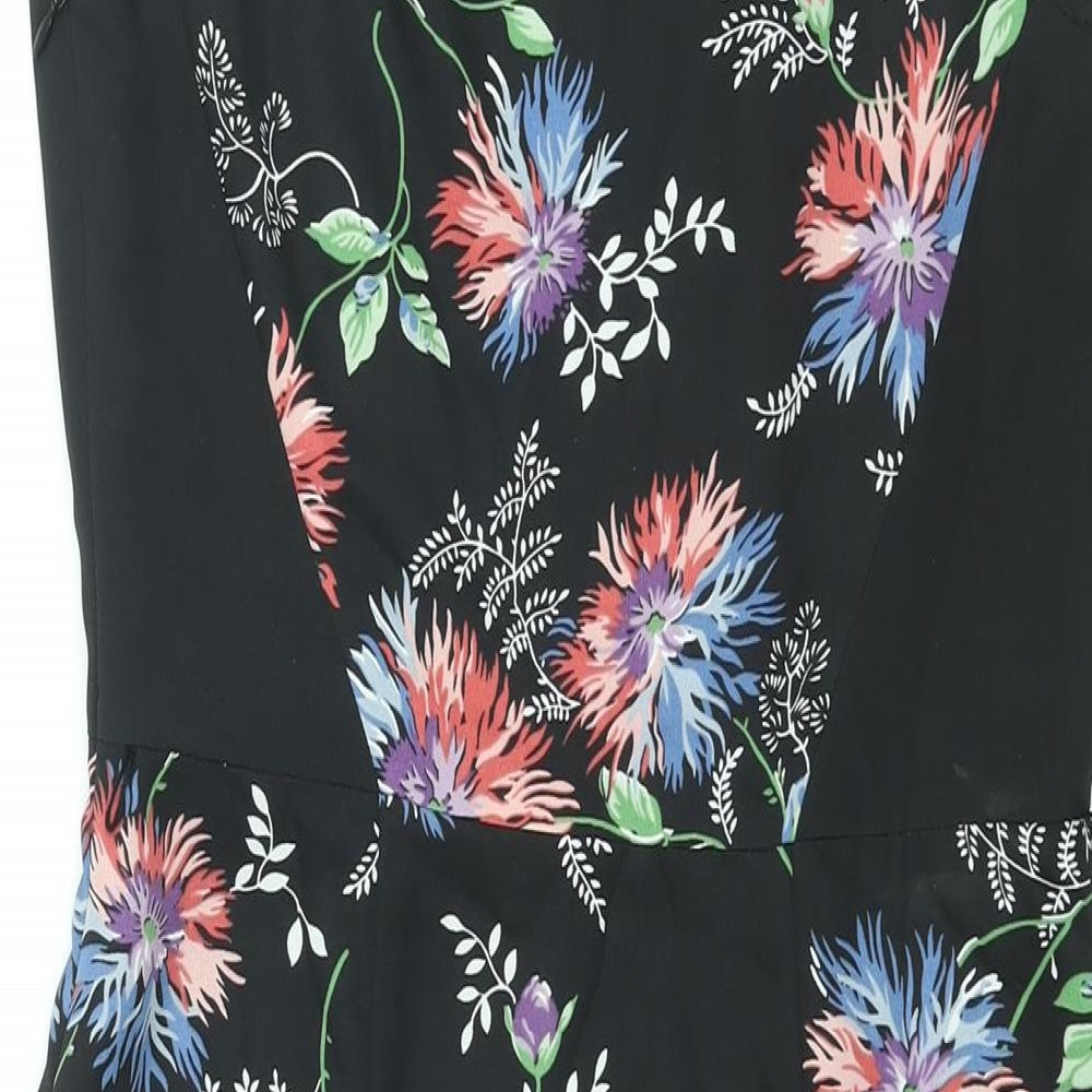 Oasis Womens Black Floral Polyester Shift Size 10 Round Neck Zip
