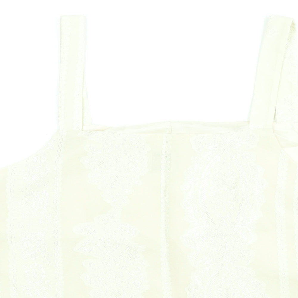 Roman Womens Ivory Geometric Polyester Camisole Blouse Size 14 Square Neck