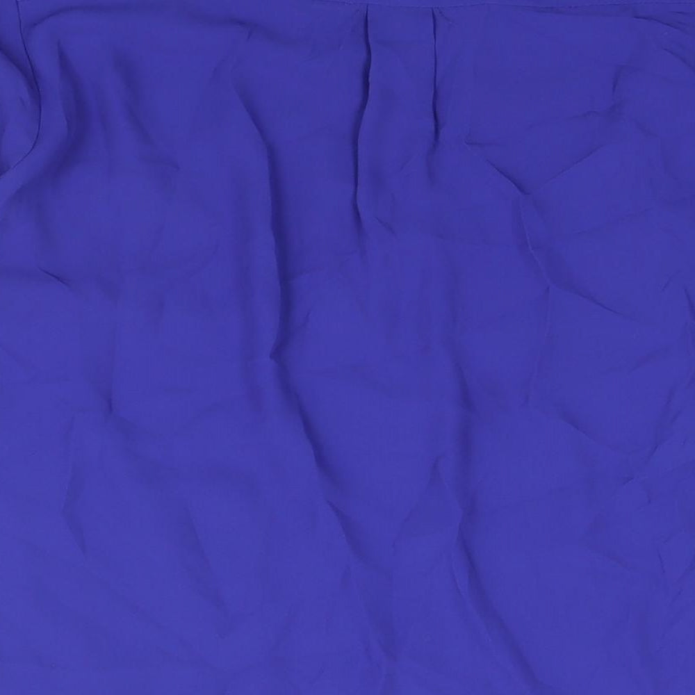 M&Co Womens Blue Polyester Basic Blouse Size 14 V-Neck