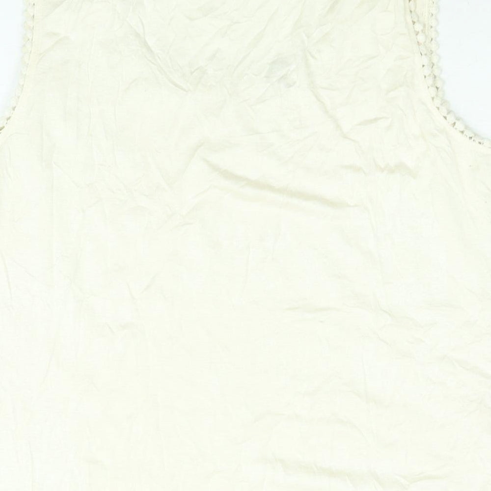 Solitaire Womens Beige Cotton Camisole Blouse Size L Scoop Neck - Lace Front