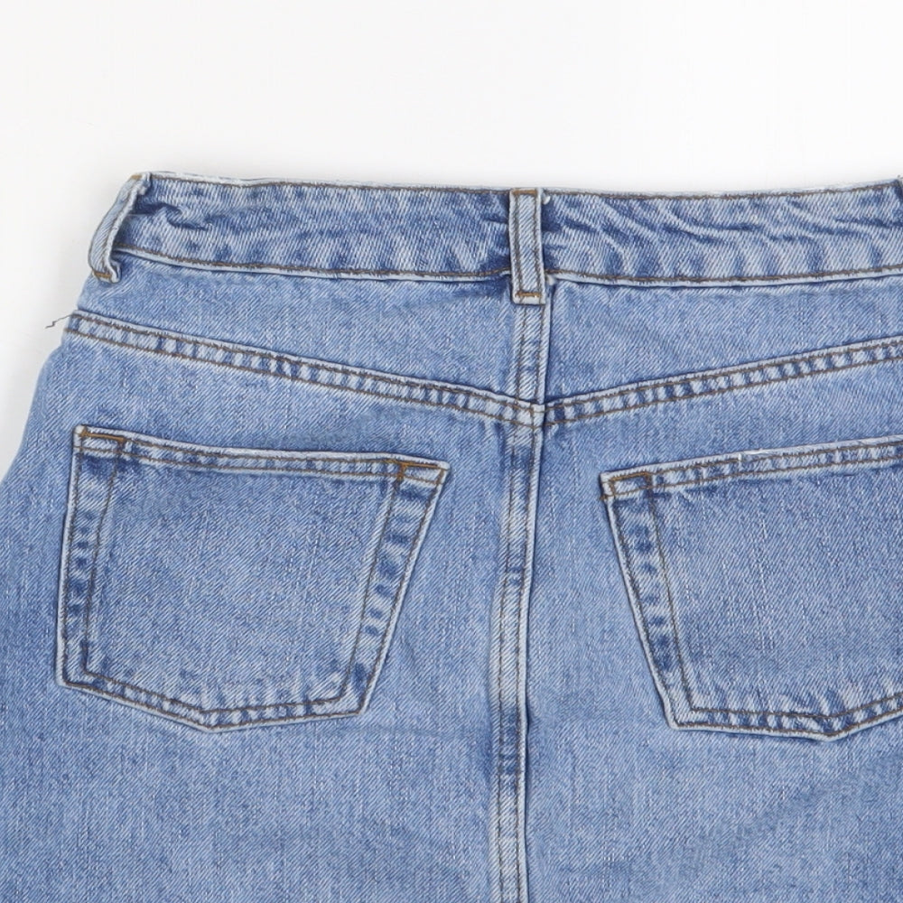 Topshop Womens Blue Cotton A-Line Skirt Size 6 Zip