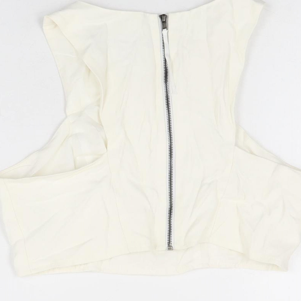 Topshop Womens White Acetate Cropped T-Shirt Size 8 Round Neck