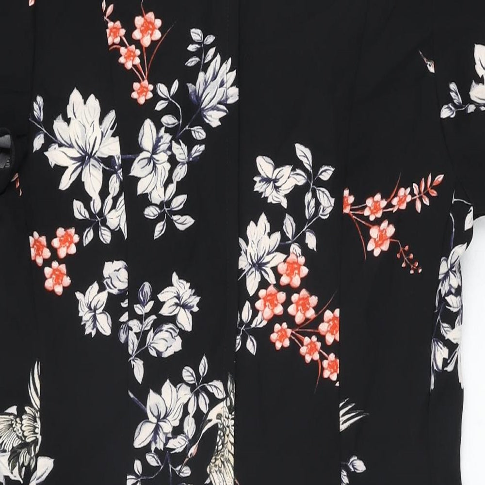 Dorothy Perkins Womens Black Floral Polyester A-Line Size 12 Round Neck Zip