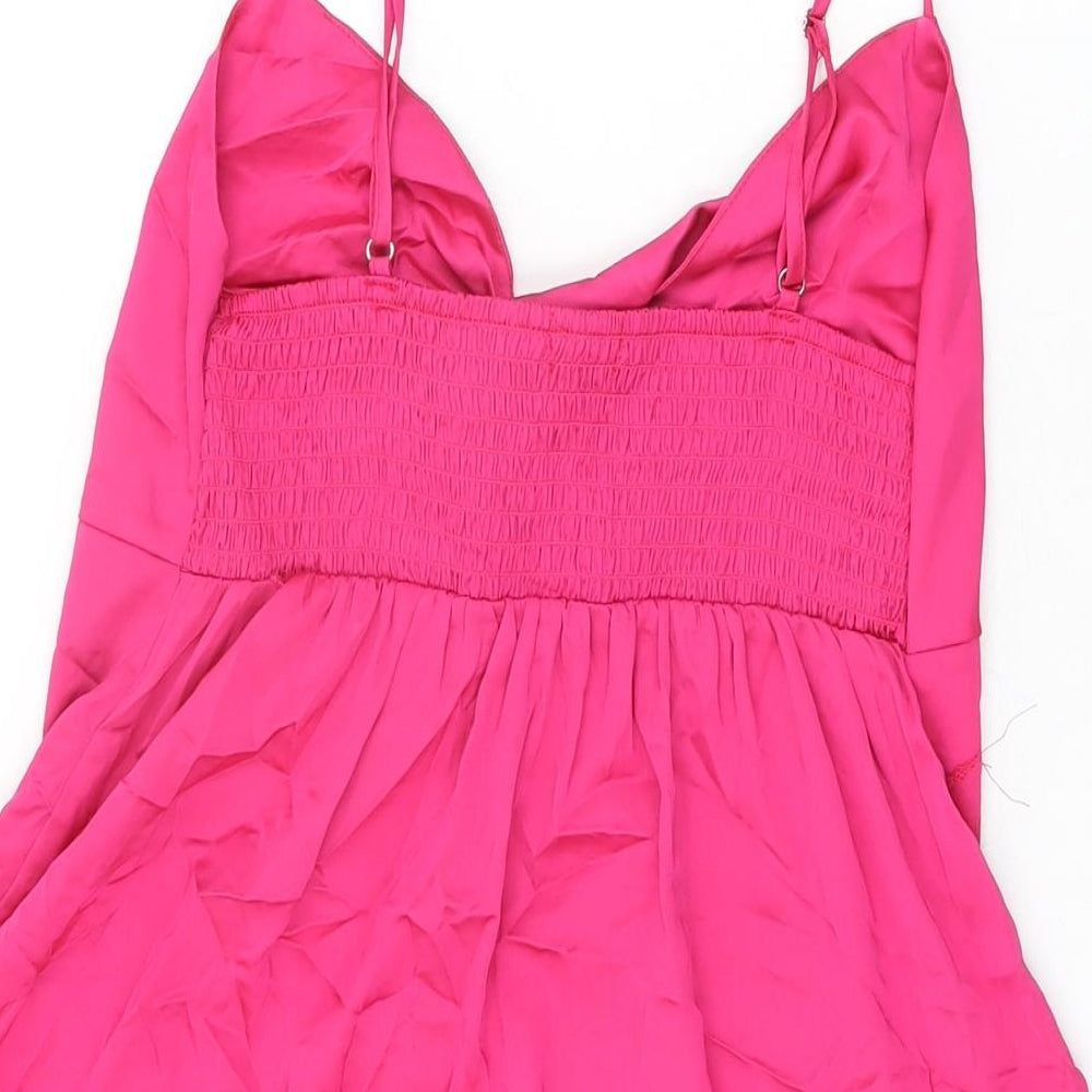 Stradivarius Womens Pink Polyester Mini Size L V-Neck Pullover