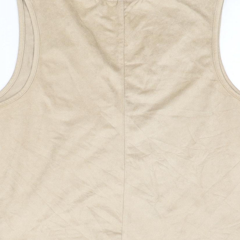 Stradivarius Womens Beige Polyester Basic T-Shirt Size S V-Neck