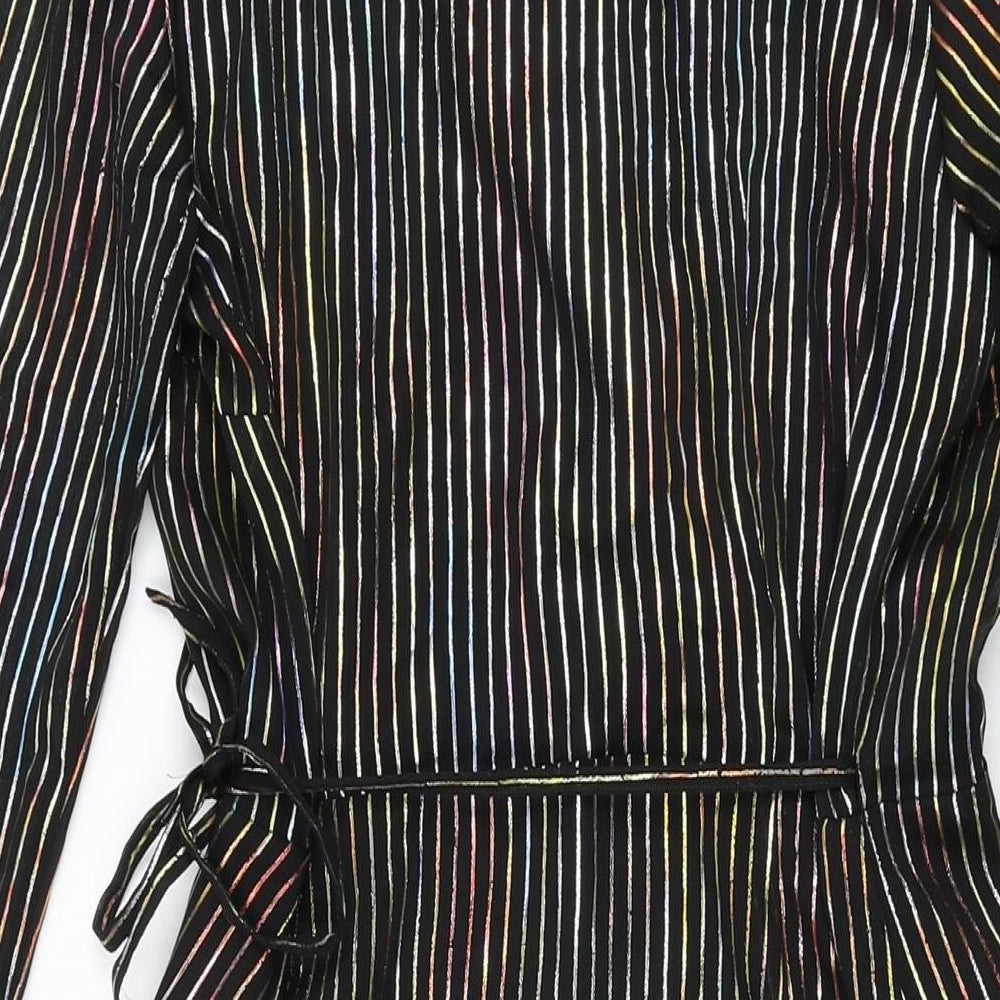 Warehouse Womens Black Striped Polyester Wrap Dress Size 12 V-Neck Tie