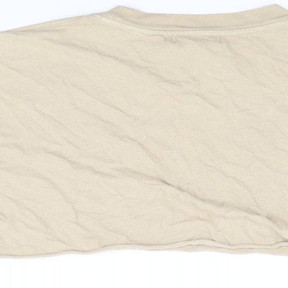 Topshop Womens Beige Cotton Cropped T-Shirt Size 6 Round Neck