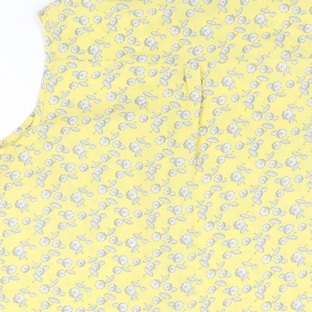 NEXT Womens Yellow Geometric Polyester Basic Button-Up Size 10 Collared