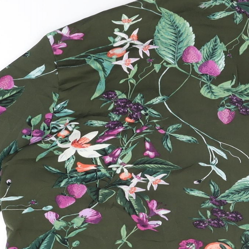 Marks & Spencer Womens Green Floral Polyester Top Pyjama Top Size 12 Button