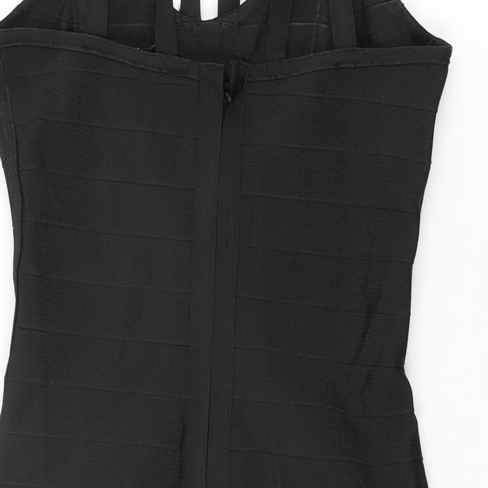 Missguided Womens Black Polyester Bodycon Size M V-Neck Zip