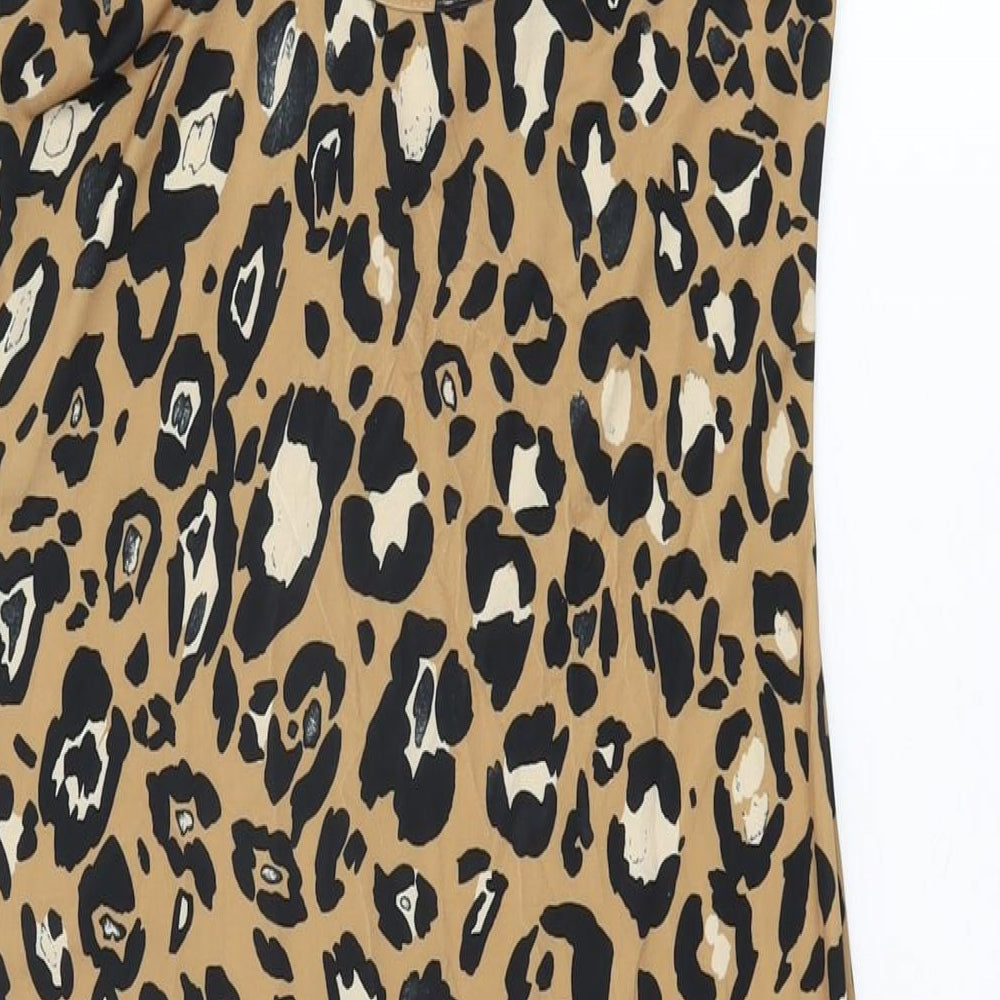 ASOS Womens Brown Animal Print Polyester Bodycon Size 8 Cowl Neck Pullover