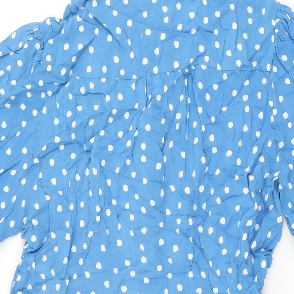 Marks and Spencer Womens Blue Polka Dot Viscose Skater Dress Size 12 Collared Button