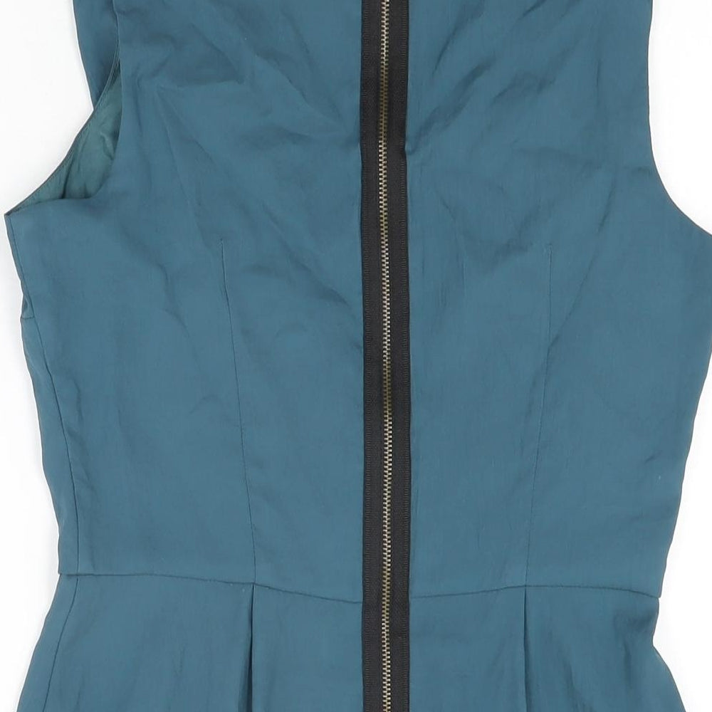 Topshop Womens Blue Polyester Shift Size 10 Round Neck Zip