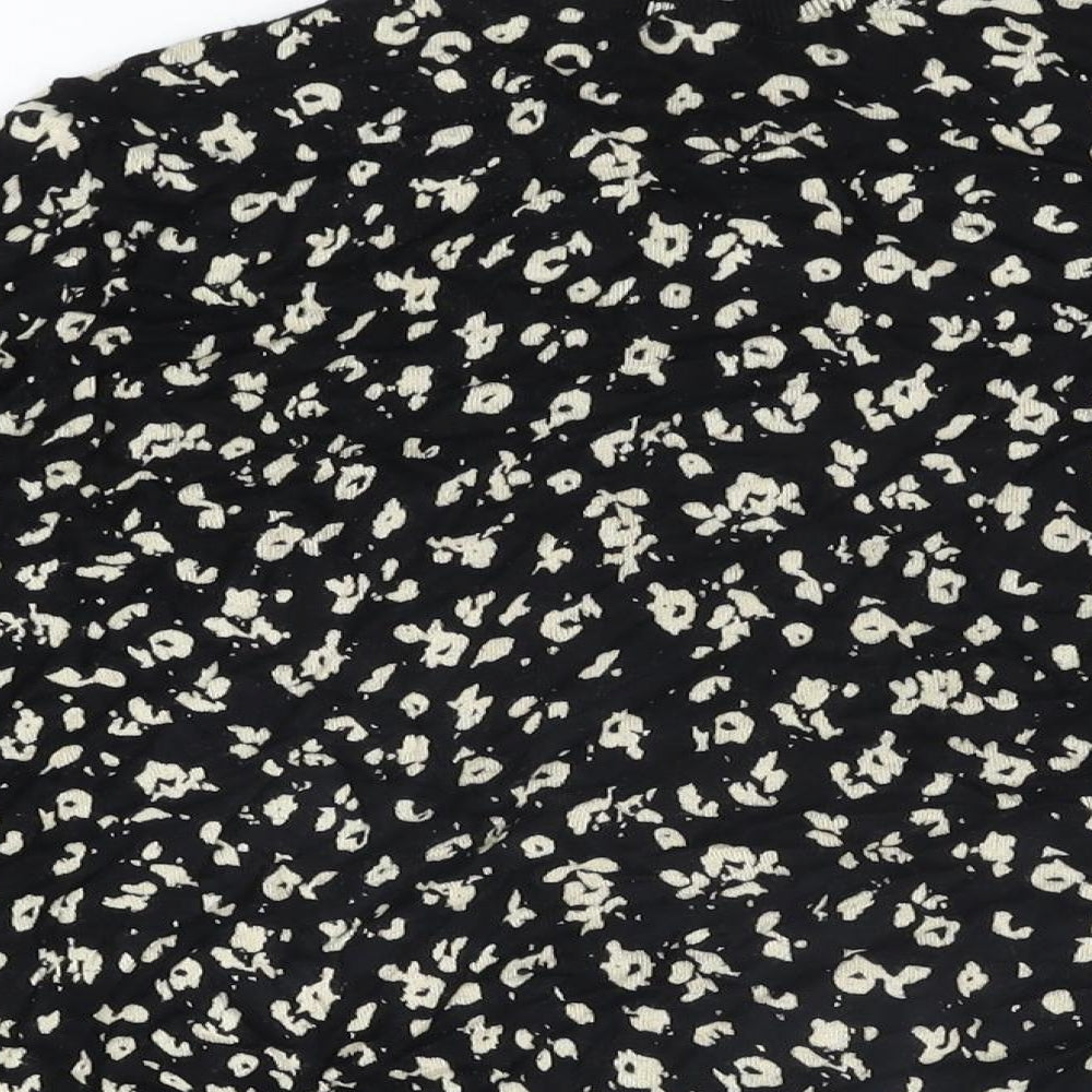 Marks & Spencer Womens Black Round Neck Animal Print Viscose Cardigan Jumper Size 16