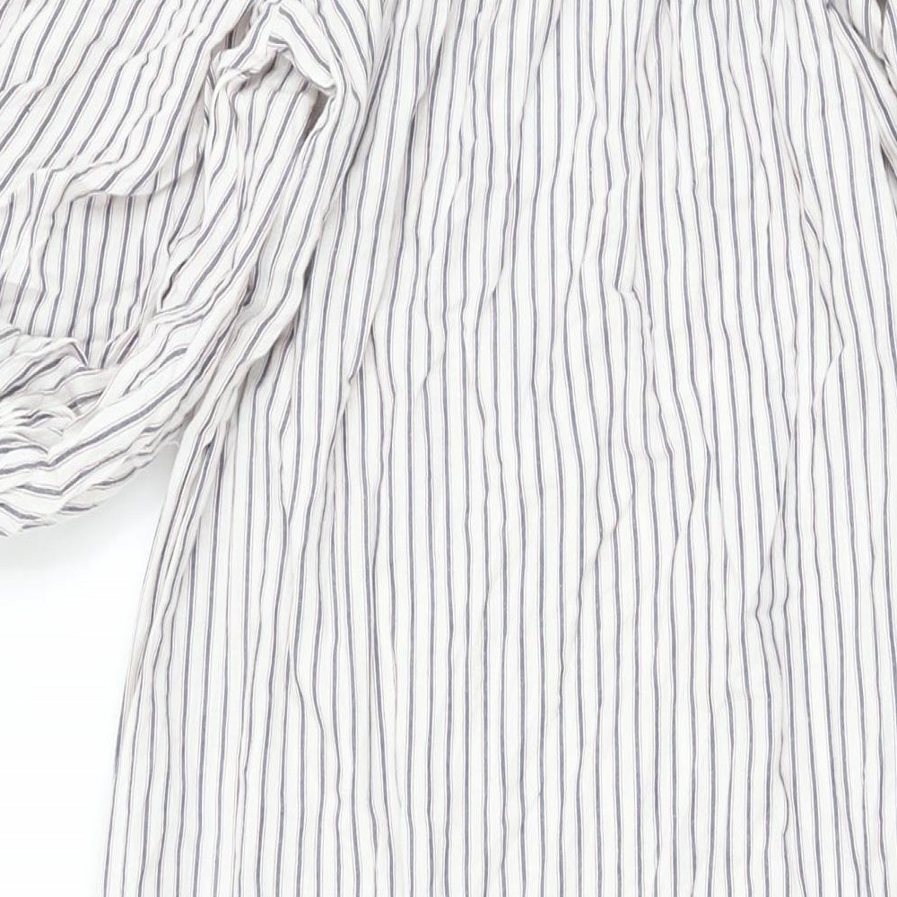 ASOS Womens White Striped Polyester A-Line Size 8 Off the Shoulder Pullover