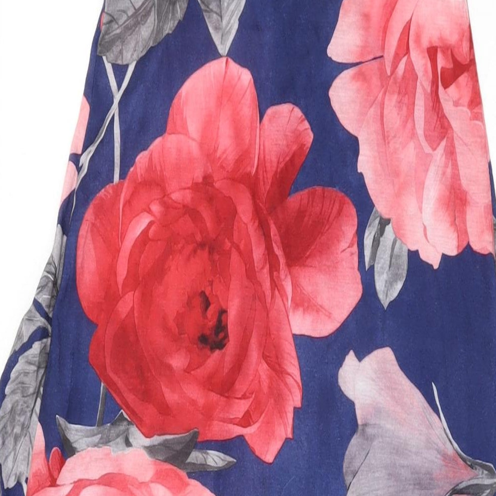 Miso Womens Blue Floral Polyester Maxi Size 8 Off the Shoulder Pullover