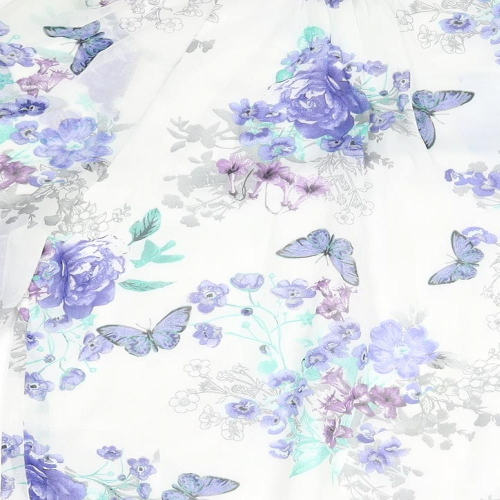 BHS Womens White Floral Polyester Basic Blouse Size 8 Scoop Neck