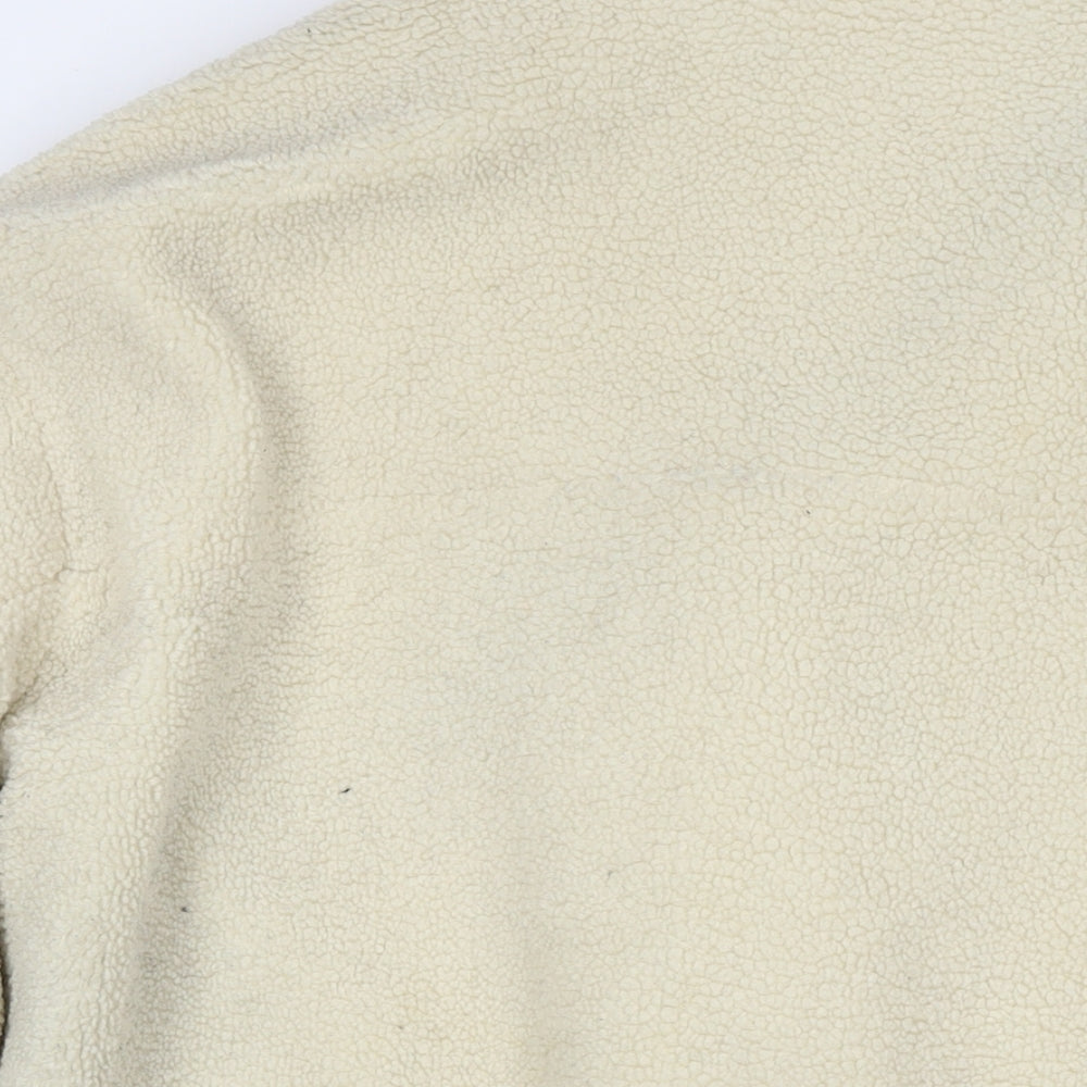 H&M Womens Ivory Overcoat Coat Size L Snap - Teddy Fleece